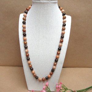 Gorgeous Retro Vintage WOOD Gold BEAD NECKLACE Wooden Brown 1970s